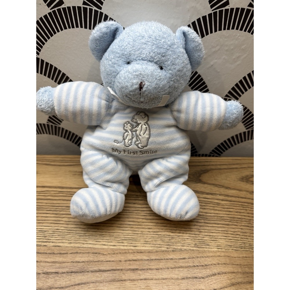 Carters My First Smile Blue Teddy Bear Security Plush Toy Rattle Just One Year